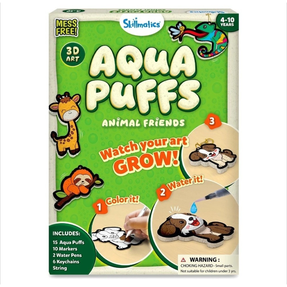 Skillmatics 3D Art Kit - Aqua‎ Puffs Animals, Stocking Stuffers, Paint by Number